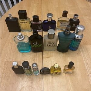 Set of variously used colognes.